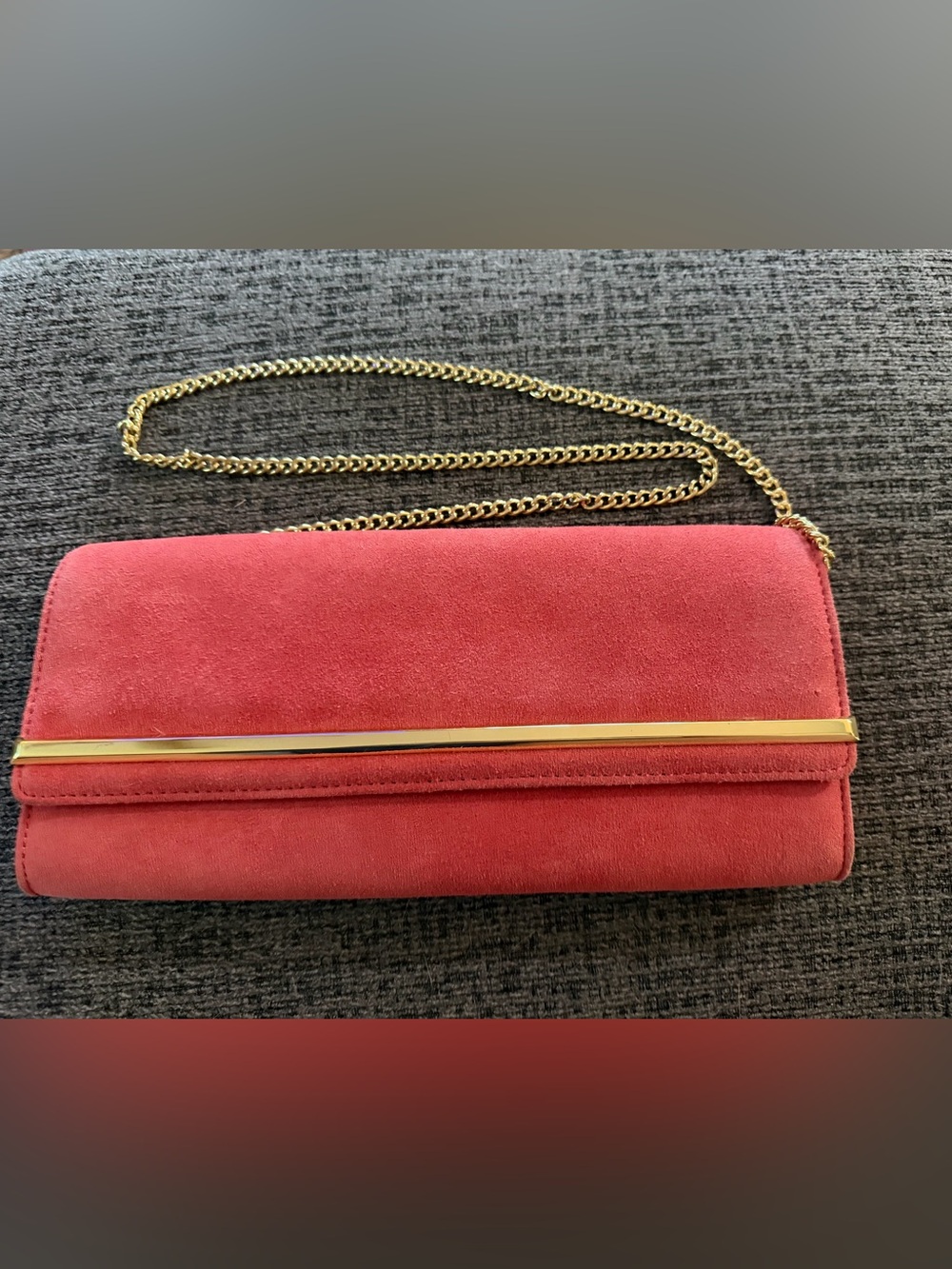 Talbots Coral Suede Clutch with Gold Accent